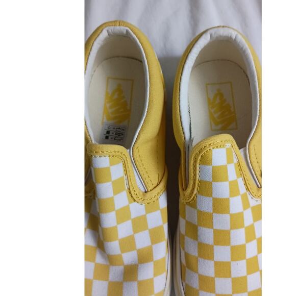Vans slip on sneakers yellow/white check kids Classic Skater Shoe size 1 EUC - Picture 4 of 10